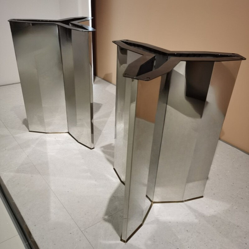 意式轻奢极简不锈钢餐桌腿支架底座大理石奢石桌脚长方形餐台底架