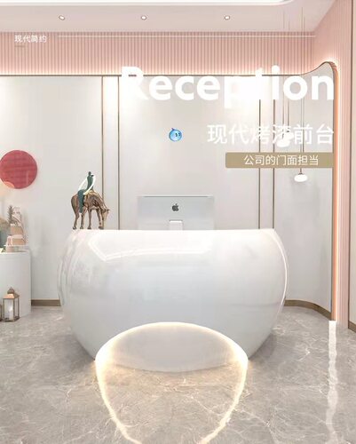 烤漆前台创意圆形简约时尚公司吧台接待服务吧台弧形美容院收银台