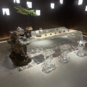 铂晶亚克力透明茶桌轻奢高档水晶餐桌设计师办公室别墅接待厅茶桌