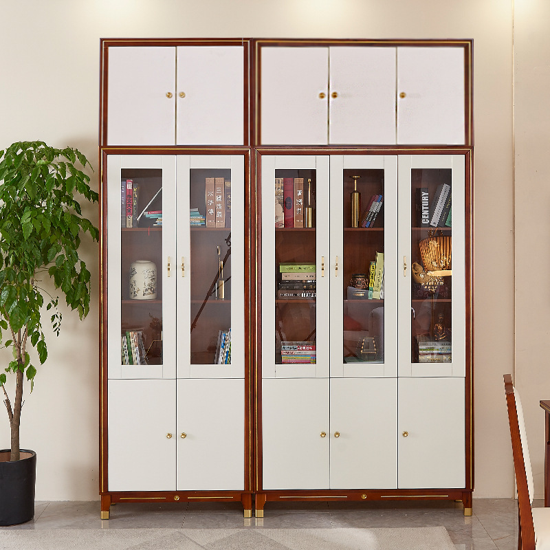 轻奢实木书柜自由组合简约现代储物柜收纳柜香樟木玻璃门书架