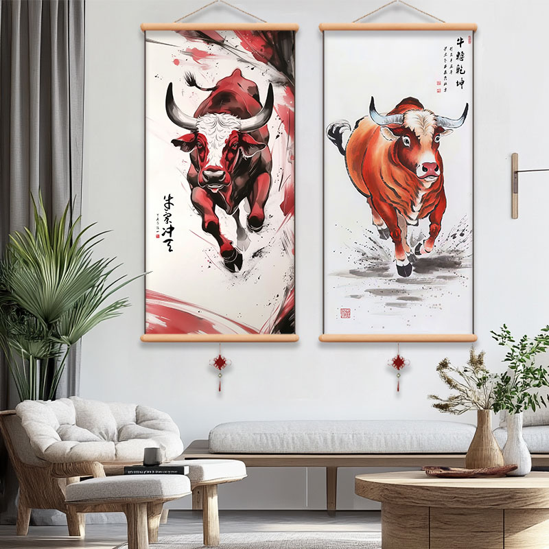 五牛图玄关挂画牛牧童骑牛客厅装饰画牛气冲天卧室壁画办公室墙画图片