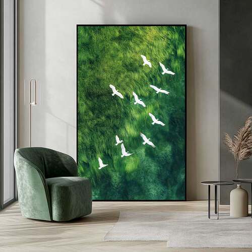 绿色风景壁画北欧客厅落地画治愈系装饰画饭厅小众艺术挂画羊墙画
