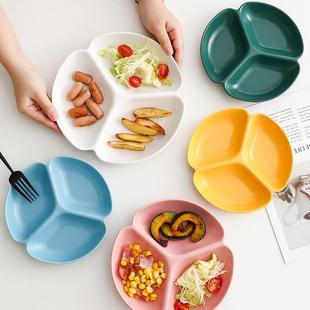 陶瓷分格餐盘三格分餐盘家用减脂大人减肥专用早餐分隔水果盘碟子