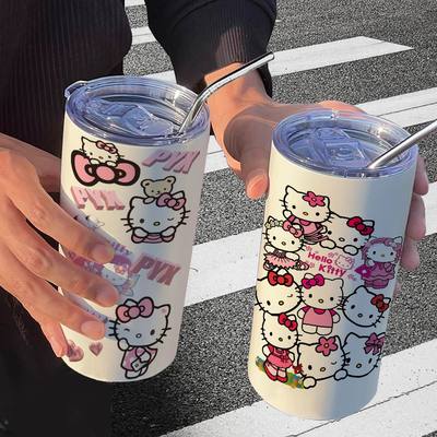 HelloKitty猫咖啡网红高颜值不锈钢保温杯办公室吸管随行水杯