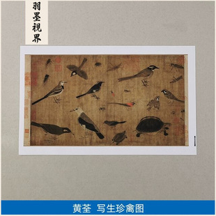 高清原大五代黄筌写生珍禽图国画工笔画昆虫鸟雀线描微喷装饰画
