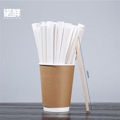 独立装木制搅拌棒一次性咖啡饮品奶茶热饮长柄加厚木质木棒搅拌棒