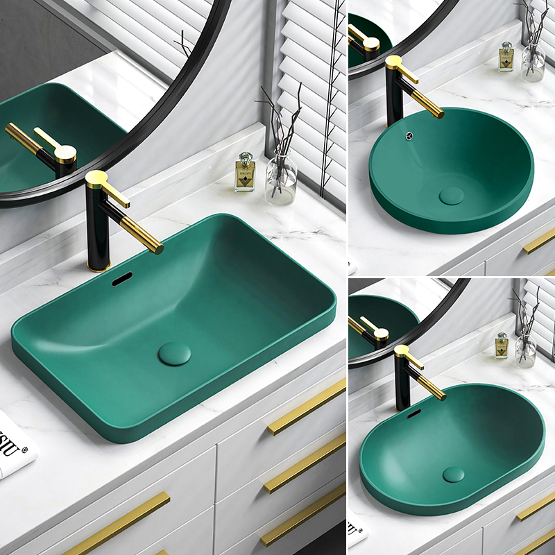 半嵌入式台中盆椭圆形台上盆方形圆形洗脸盆台盆台下盆洗手盆陶瓷