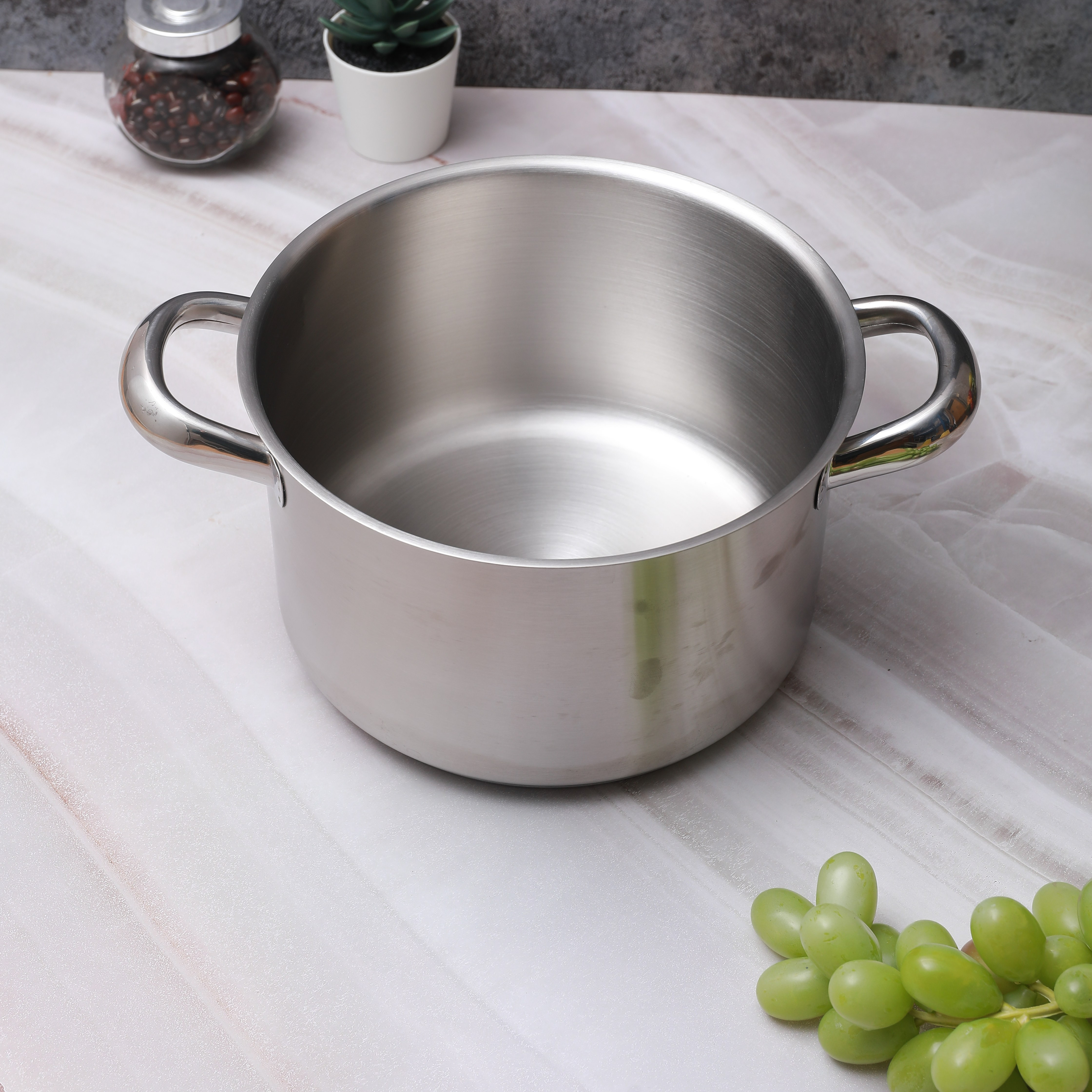 外贸加厚高品质18-10不锈钢20/24cm双耳汤锅无涂层带盖不挑炉灶