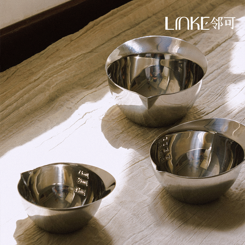 LINKE邻可18-10不锈钢量杯3件套鸡嘴兜烘焙量碗套装多规格刻度量
