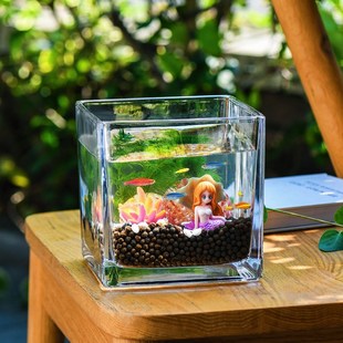 热销活水鱼缸斗鱼斑马鱼水草微景观小型客厅水族箱桌面玻璃生态瓶