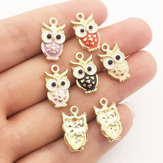 网红JINDINSP 14pcs 20x11mm Enamel Colorful Owl Charms Pendan