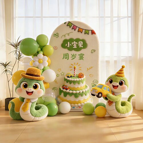 蛇宝宝周岁宴生日布置套装KT板