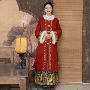 洛如嫣原创【锦蛇玉骨】冬季新款中国风红色拜年服马面裙外套套装