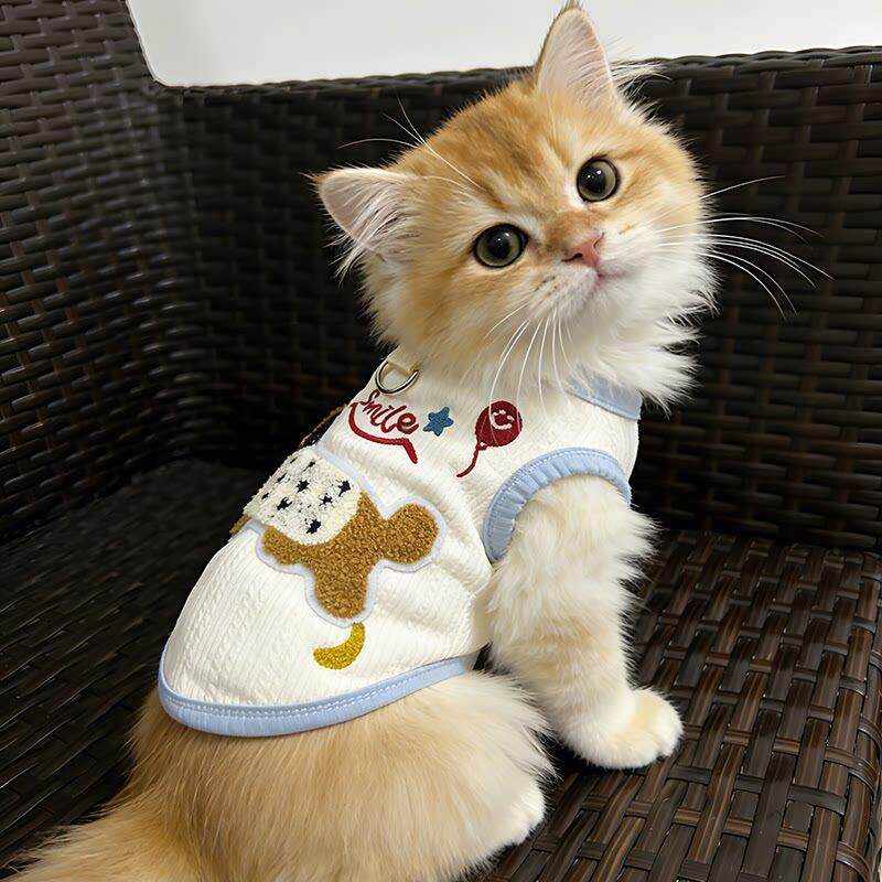 猫咪衣服狗狗背心春夏防掉毛服饰腊肠狗可爱卡通轻薄透气蓝金渐层