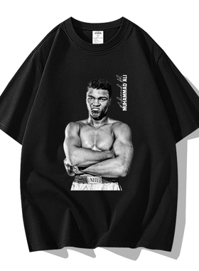 Muhammad Ali拳王阿里拳击运动印花短袖t恤纯棉欧美街头复古做旧