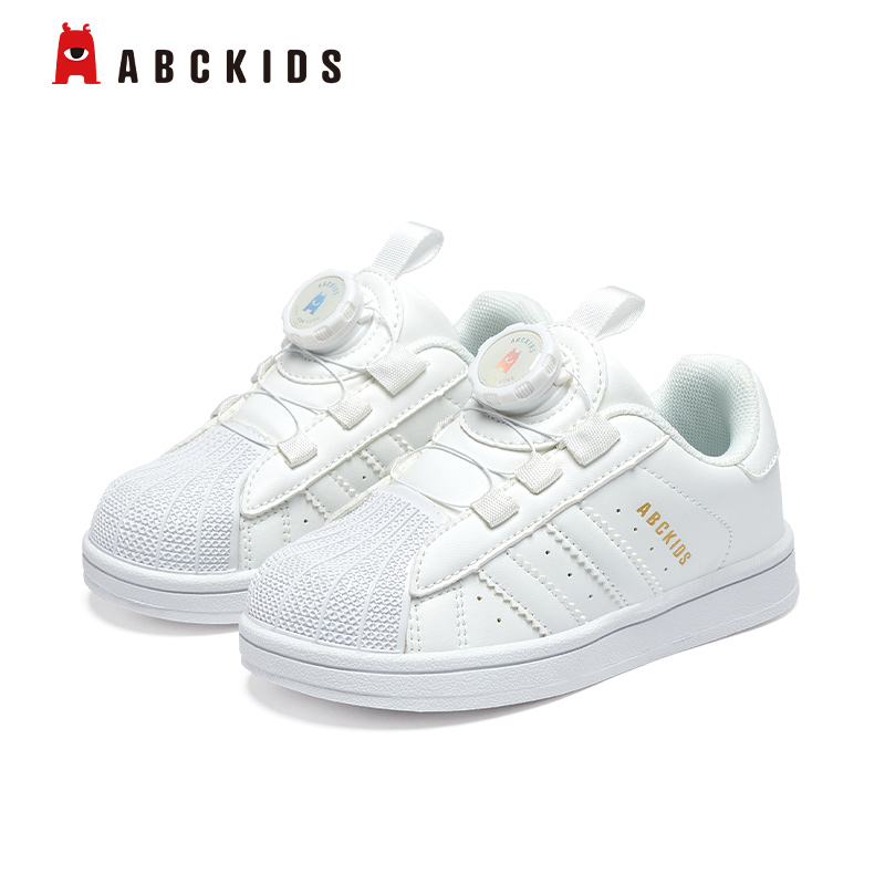 ABCkids儿童秋季透气低帮板鞋休闲运动鞋轻便男女童旋转扣小白鞋