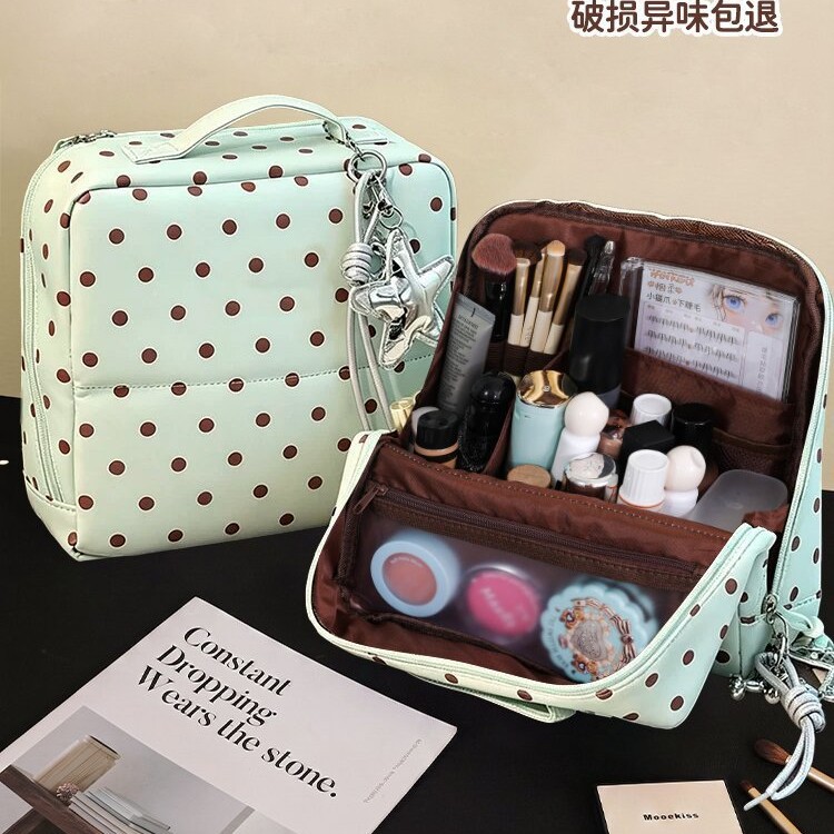 波点立式化妆包大容量旅行26便携分区收纳高颜值洗漱护肤品收纳包