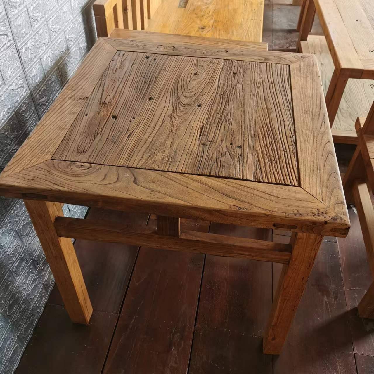 老榆木实木长桌餐桌茶桌风化旧木板八仙桌劈柴院民宿饭店餐桌