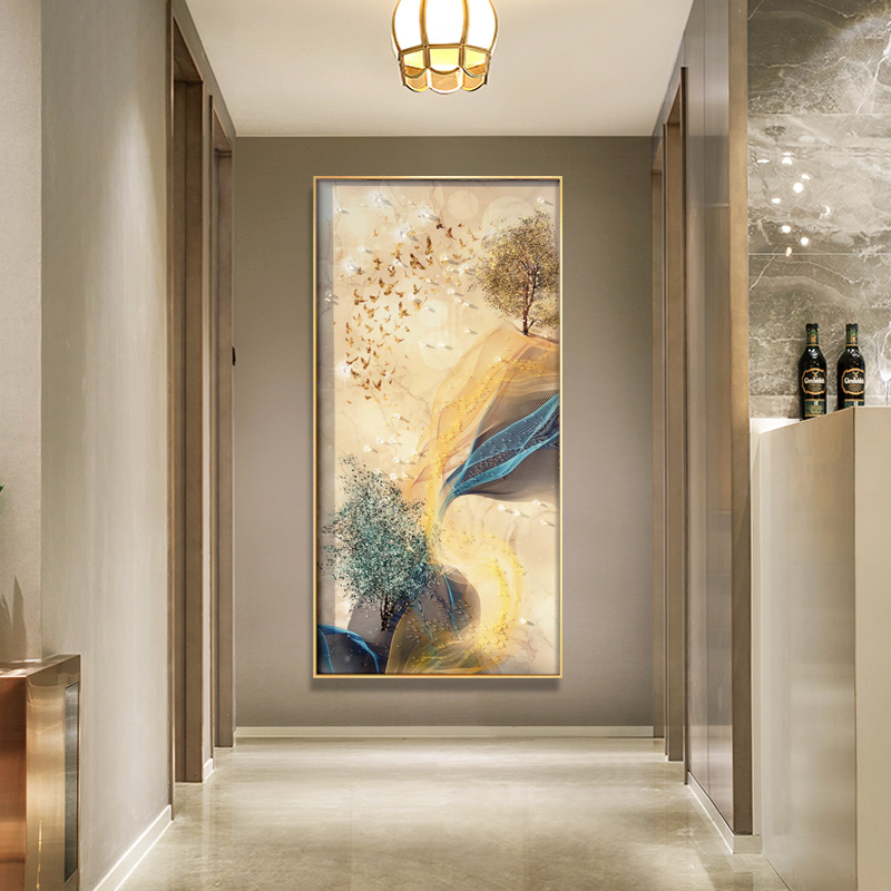 GULAGOS轻奢玄关装饰画麋鹿晶瓷走廊背景墙挂画过道尽头壁画抽象图片