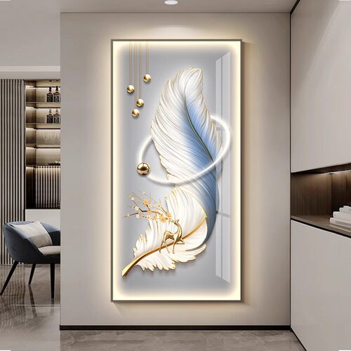GULAGOS入户玄关装饰画高级感羽毛走廊尽头ed带灯走廊过道挂画