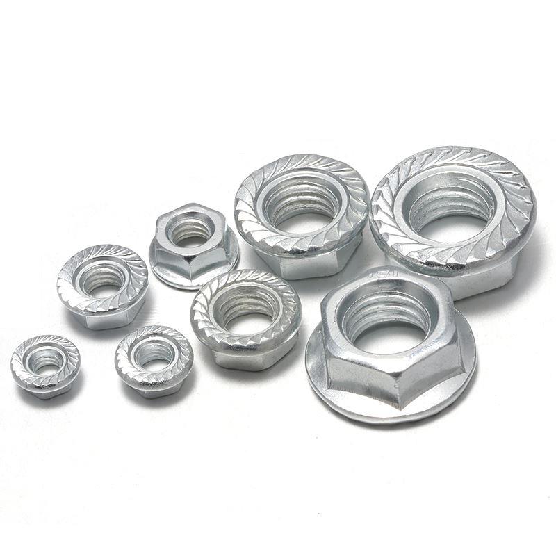 镀白锌六角法兰面螺母带齿防滑螺母带垫螺母M3.M4.M5.M6.M8--M16