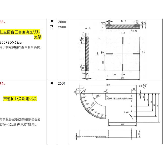 扫查面盲区高度测定试块 NB/T47013-2015标准 声速扩散角测定试块