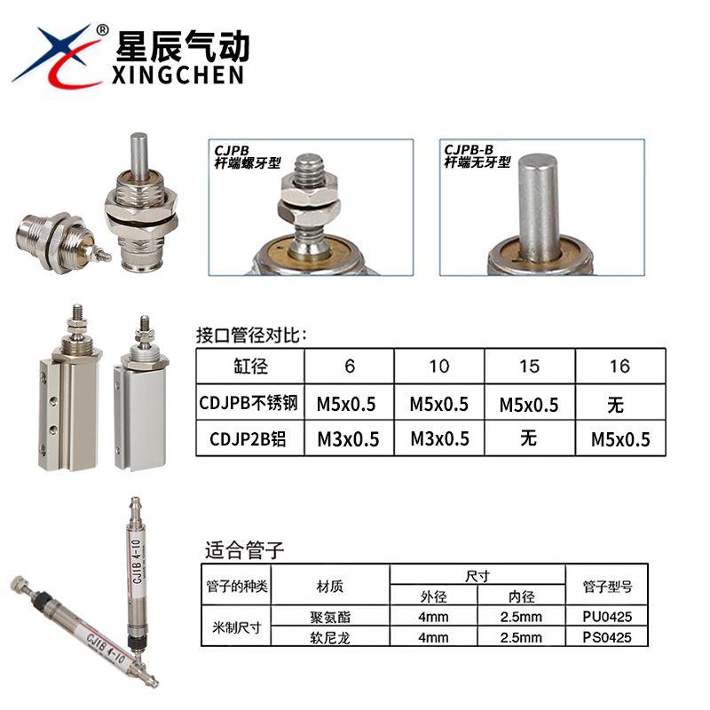 星辰单作用微型外螺纹针型小气缸CJPB10-10-15-20/CDJP2B16-10-15