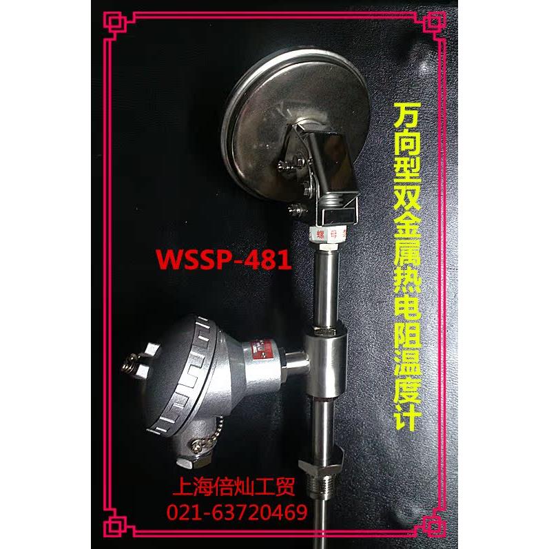 上海银河Pt100全不锈钢万向双金属热电阻温度计WSSP481B WSS481B