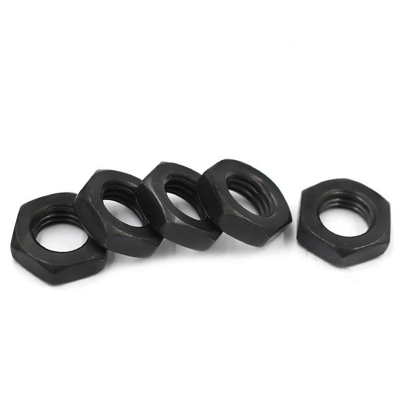 8.8级细牙六角发黑薄螺母8级黑色扁螺帽M8M10M12M16M18M20M24-M64