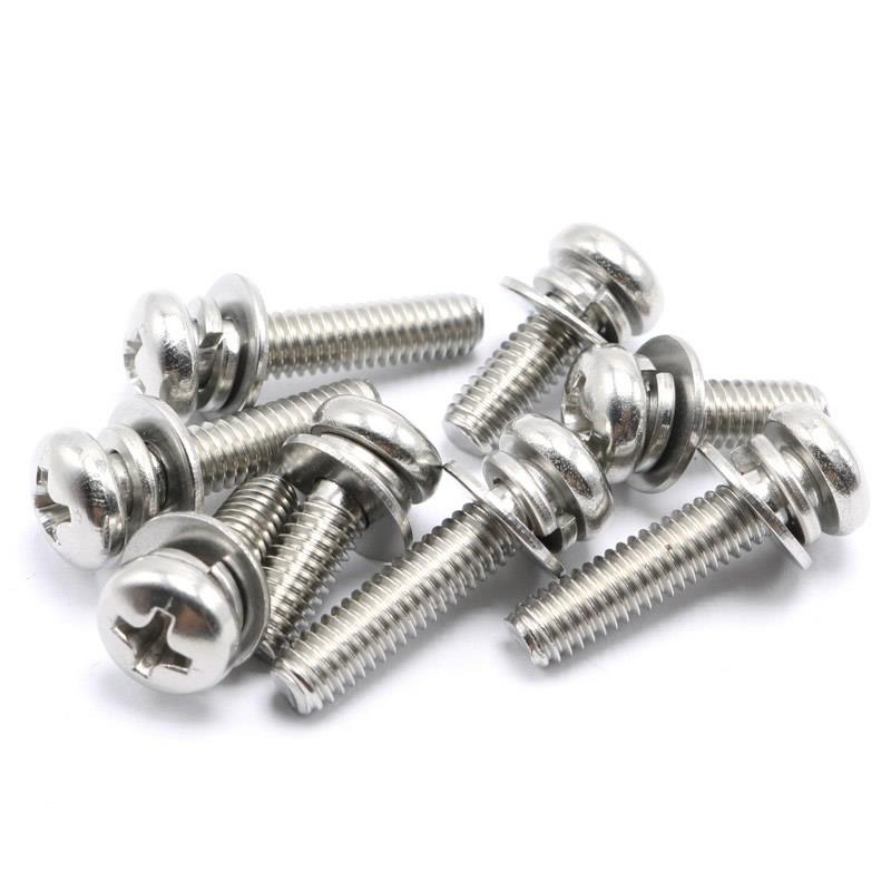 M3M4M5M6M8厘304不锈钢圆头十字盘头三组合螺丝螺钉*x5x7x9x22x28