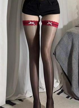 极光油亮性感丝袜蕾丝红色长筒袜超薄黑丝白丝过膝袜高筒袜