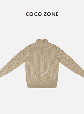 COCO ZONE高领麻花纹纯色上衣休闲半拉链针织衫23C30576