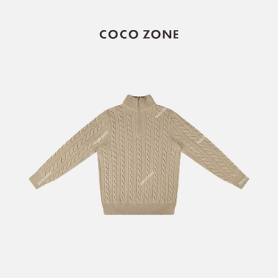 COCOZONE高领麻花纹休闲针织衫