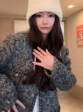 COCO ZONE 刘11 【羊毛混纺】 复古罗纹滚边小香外套 CD2A2138