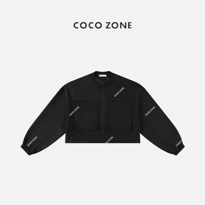 COCOZONE短款工装长袖上衣圆领