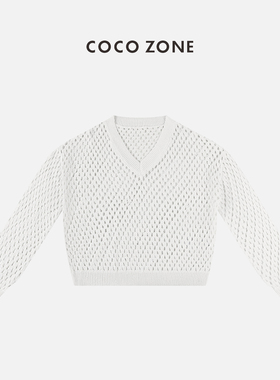 COCO ZONE&刘11设计感镂空针织衫防晒透气V领长袖上衣 23C19024