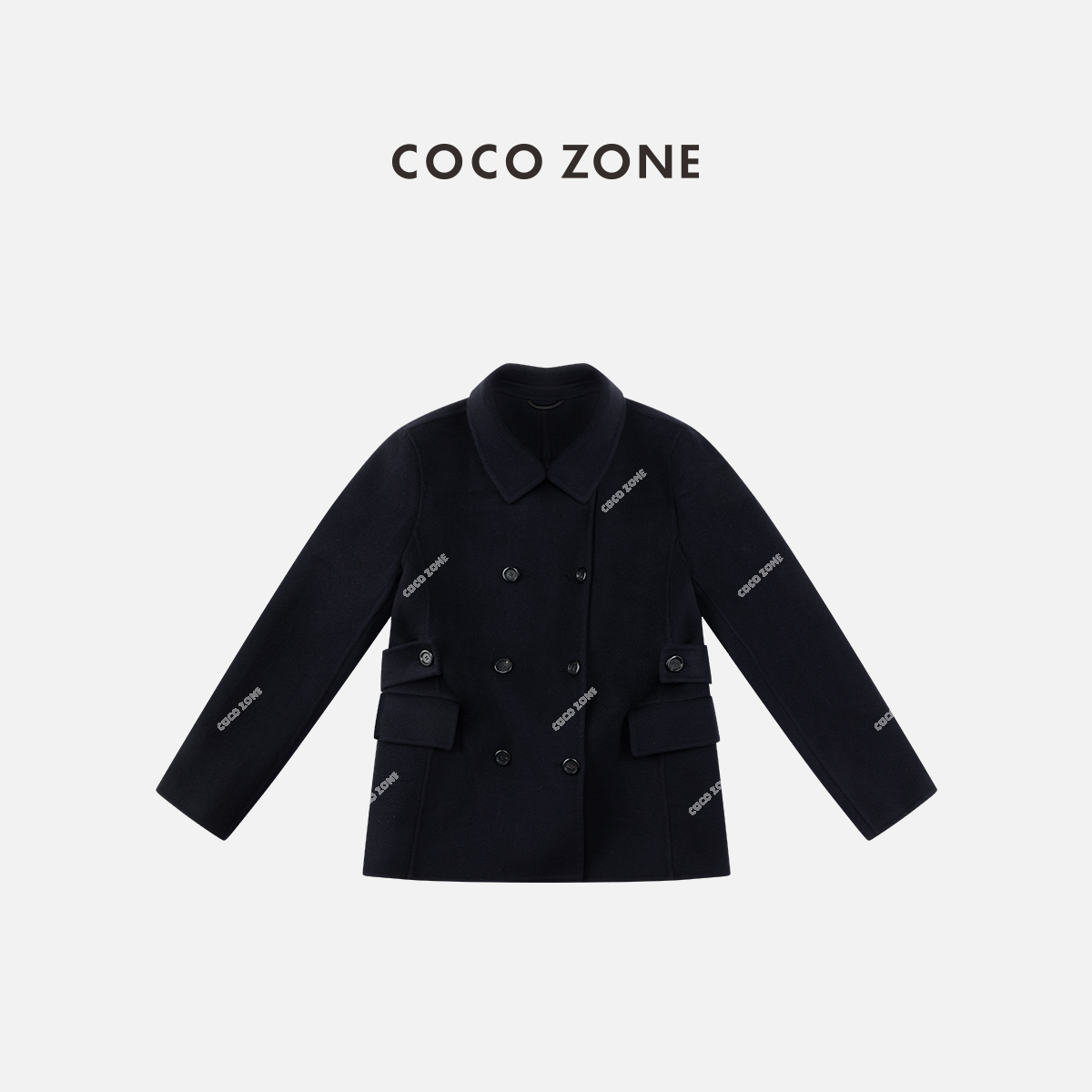 COCO ZONE 刘11早秋高级感简约女士双排扣翻领呢子外套2025新款