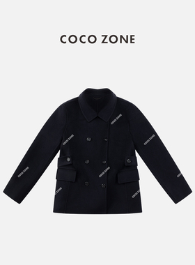 COCO ZONE 刘11早秋高级感简约女士双排扣翻领呢子外套2025新款