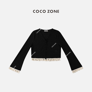 上衣 设计感花纹撞色提花流苏下摆设计开衫 23C18736 ZONE COCO