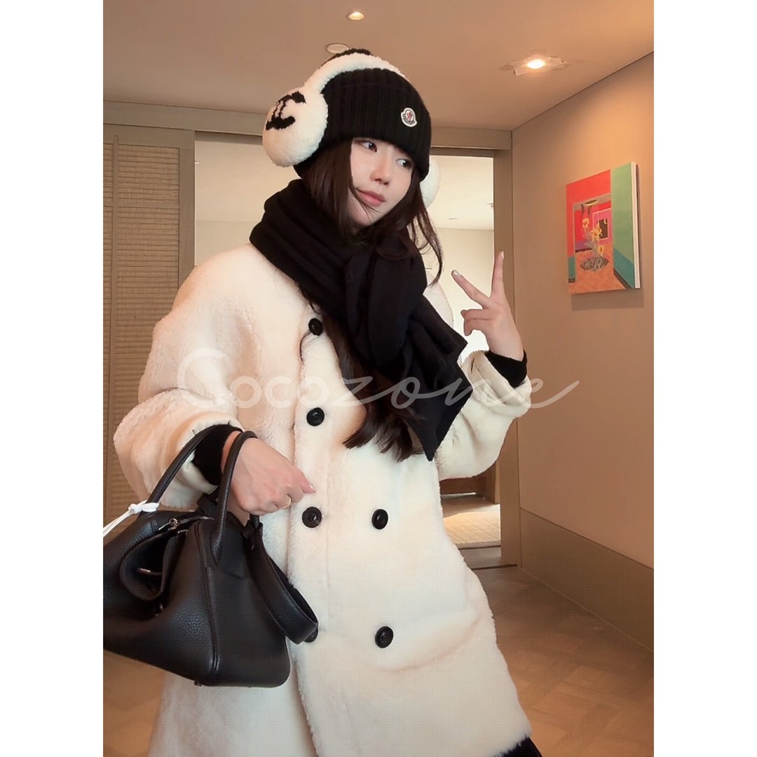 COCO ZONE 刘11 “岁寒”100羊毛革双排扣优雅皮草 CD2A2649