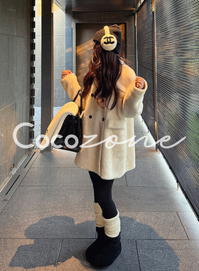 COCO ZONE 刘 一一 “雪绒绒”双排扣翻领口袋皮草 CD2A2942