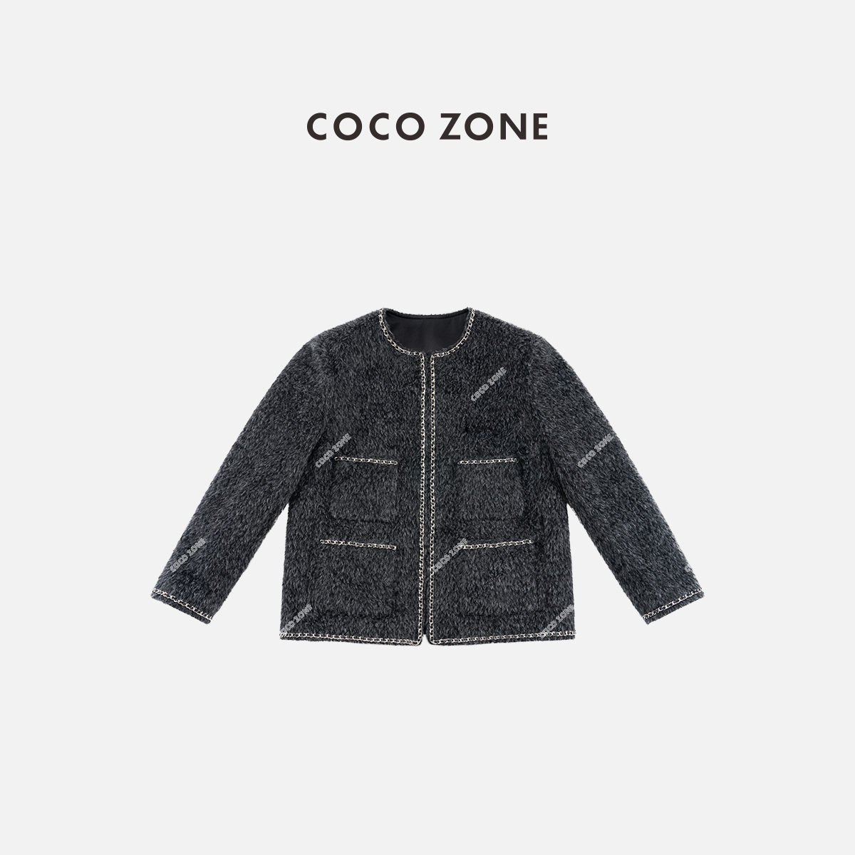 COCO ZONE 刘一一 绵羊毛羊驼毛混纺冬季撞色边圆领外套CC2D3303
