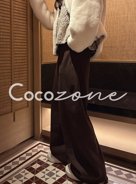 COCO ZONE 刘 一一 “报恩裤”纯色竖条纹垂坠感休闲裤  CD2A3003