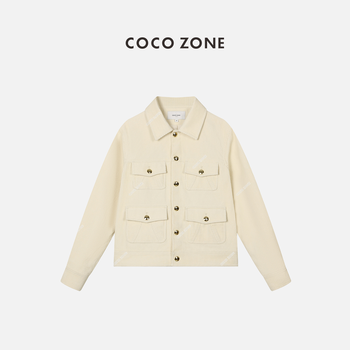 COCO ZONE 刘11 100棉小香风师翻领外套多口袋长袖上衣23C19338