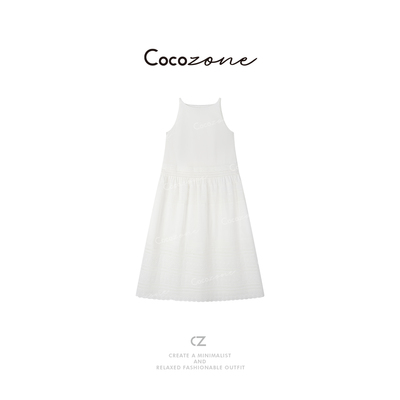 COCO ZONE 刘一一“白月光”新款设计小众气质镂空连衣裙CD2A0180