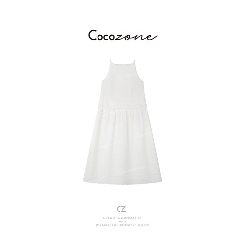 COCO ZONE 刘一一“白月光”新款设计小众气质镂空连衣裙CD2A0180