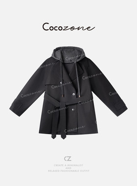 COCO ZONE 刘一一“肯豆风衣”大翻领连帽层次感外套CD2A1533