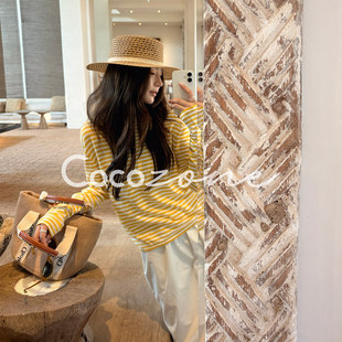 柠檬气泡 刘一一 26早春撞色条纹亚麻毛织上衣CF1A0442 ZONE COCO