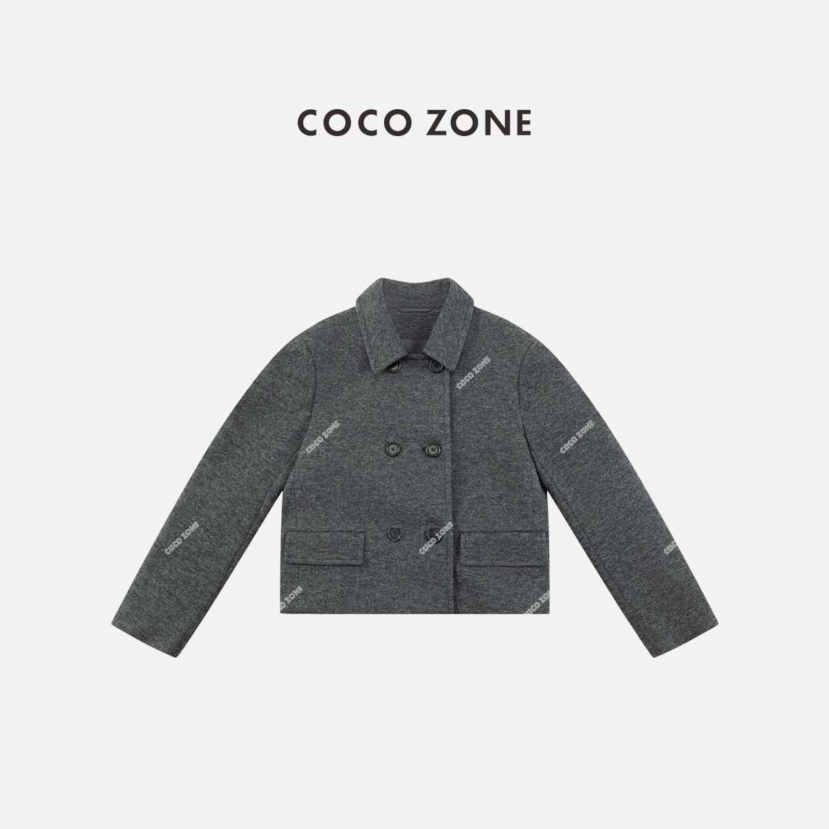 COCO ZONE 刘11秋冬新款高级感简约百搭双排扣气质翻领呢子外套