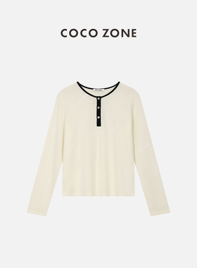 COCO ZONE 刘11 撞色边长袖开衫通勤风半门襟上衣 23C19119